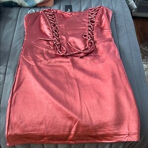 Lulu's Satin Lace-Up Backless Dress in Pink